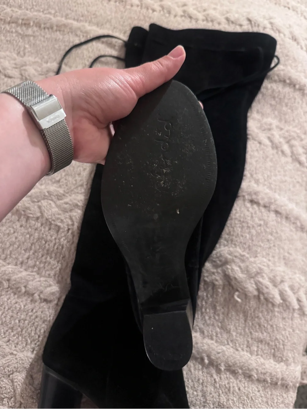 Black Suede Over the Knee High Heeled Boots - Women